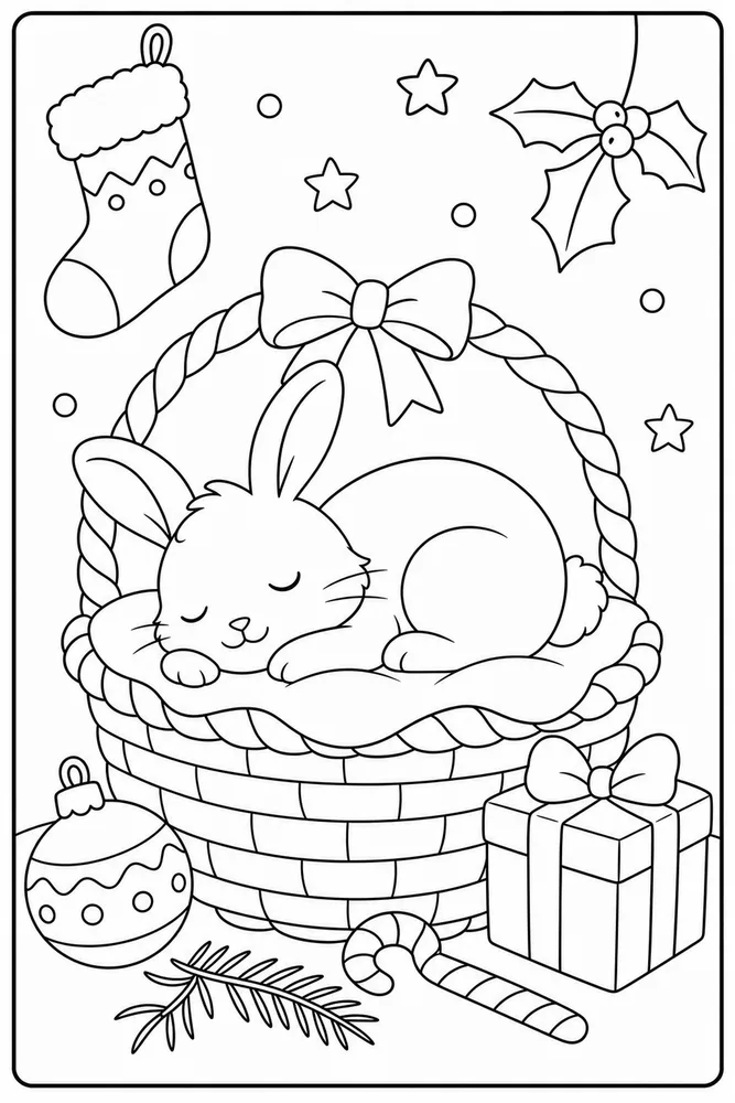 Christmas Bunny Christmas Bunny Basket Nap coloring page