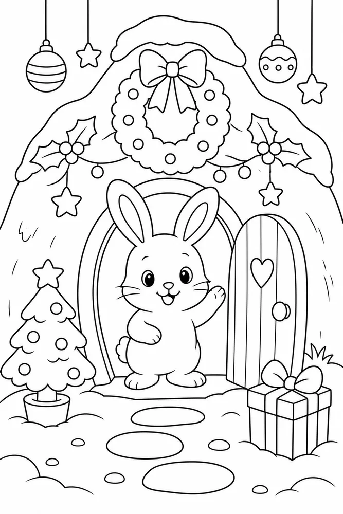Christmas Bunny Christmas Bunny Burrow Doorway coloring page