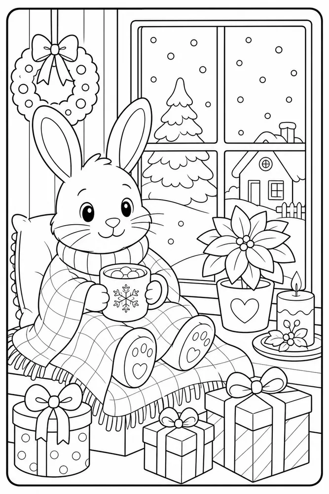 Christmas Bunny Christmas Bunny Cozy Window coloring page