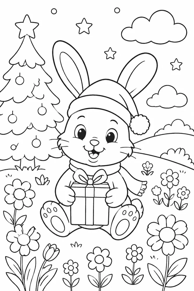 Christmas Bunny Christmas Bunny Flower Meadow coloring page