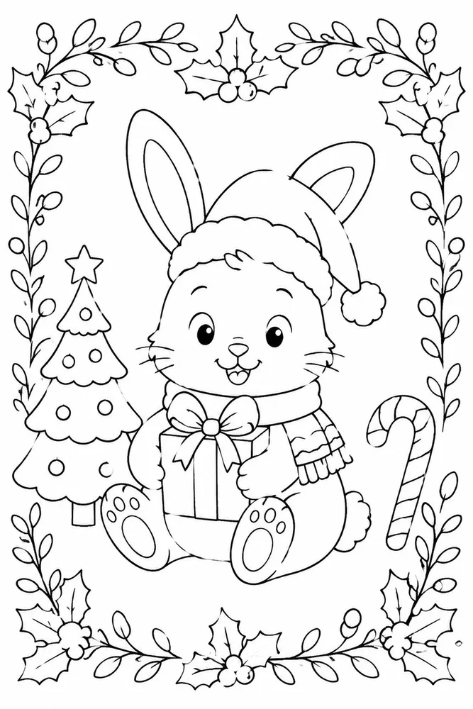 Christmas Bunny Christmas Bunny Leafy Border coloring page