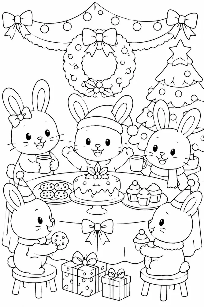Christmas Bunny Christmas Bunny Party Table coloring page