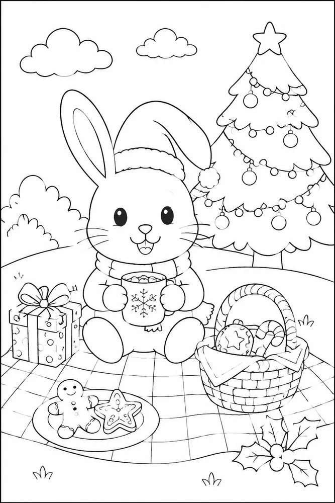 Christmas Bunny Christmas Bunny Picnic Blanket coloring page
