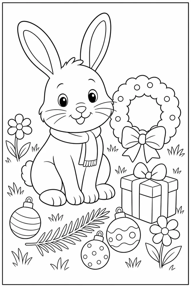 Christmas Bunny Christmas Bunny Spring Field coloring page