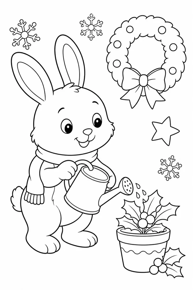 Christmas Bunny Christmas Bunny Watering Can coloring page
