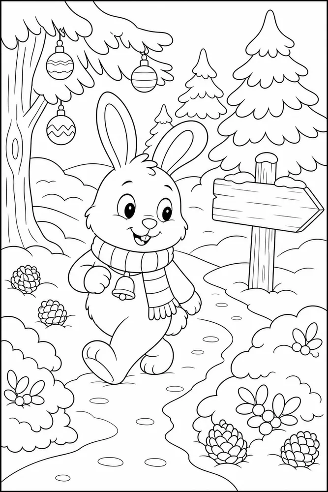 Christmas Bunny Christmas Bunny Woodland Path coloring page