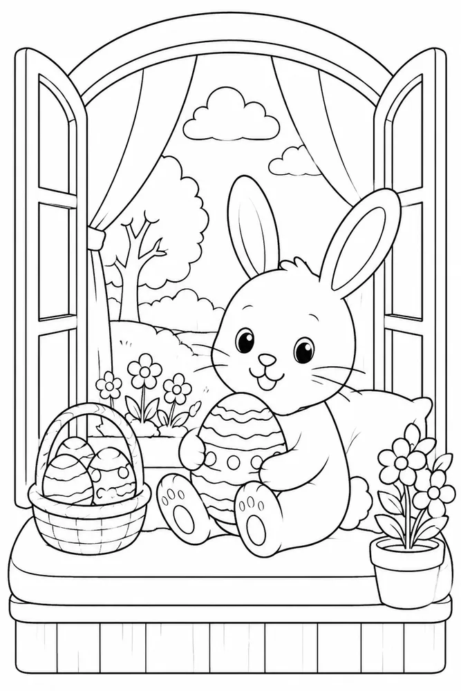 Easter Bunny Easter Bunny Cozy Window coloring page