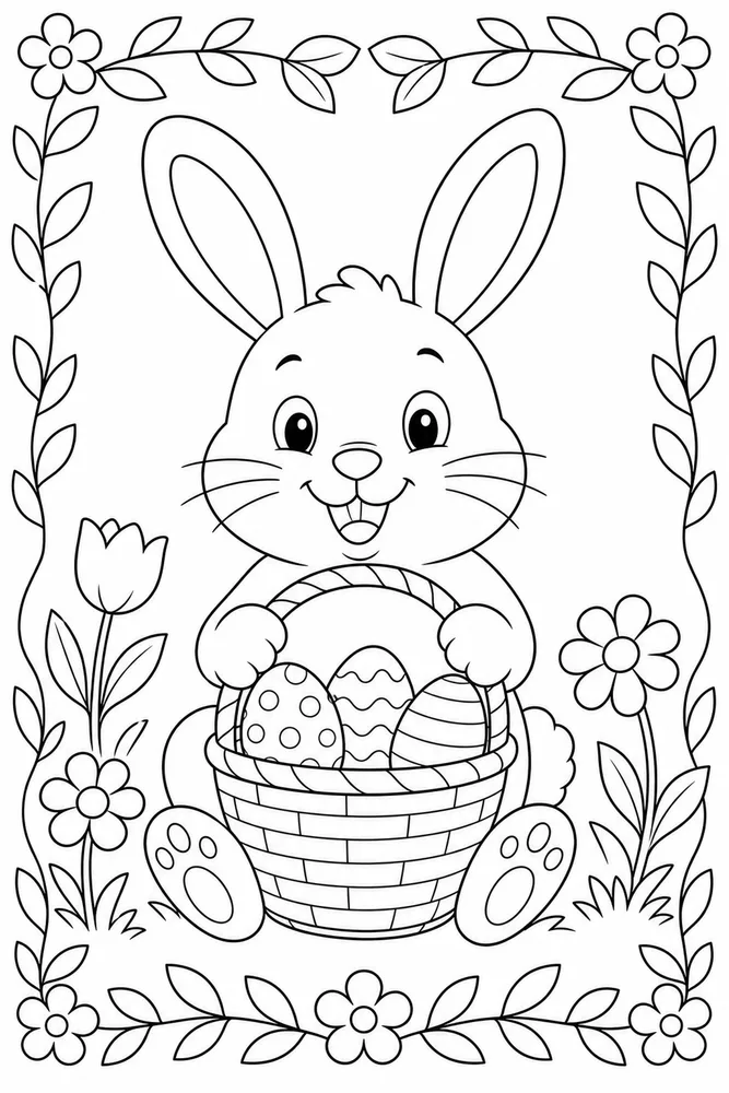 Easter Bunny Easter Bunny Leafy Border coloring page