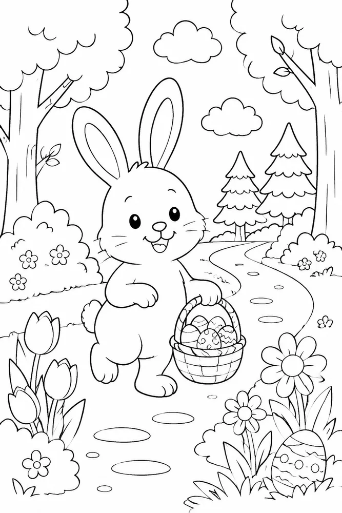 Easter Bunny Easter Bunny Woodland Path coloring page