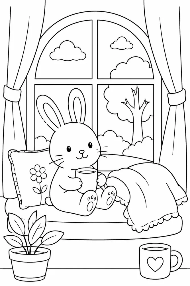 Easy Bunny Easy Bunny Cozy Window coloring page