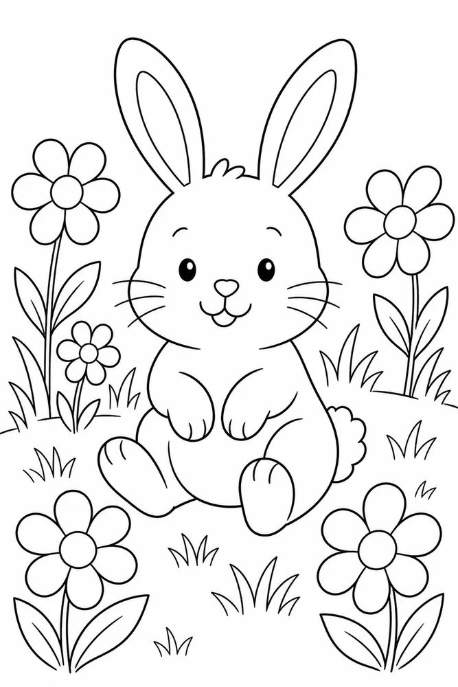 Easy Bunny Easy Bunny Flower Meadow coloring page