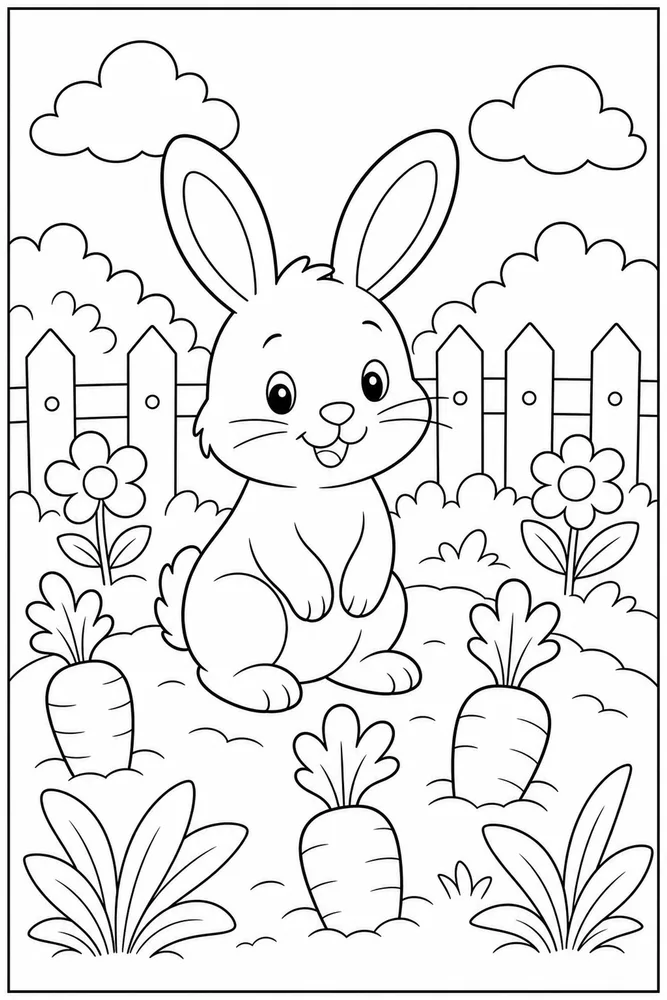 Easy Bunny Easy Bunny Garden With Carrots coloring page