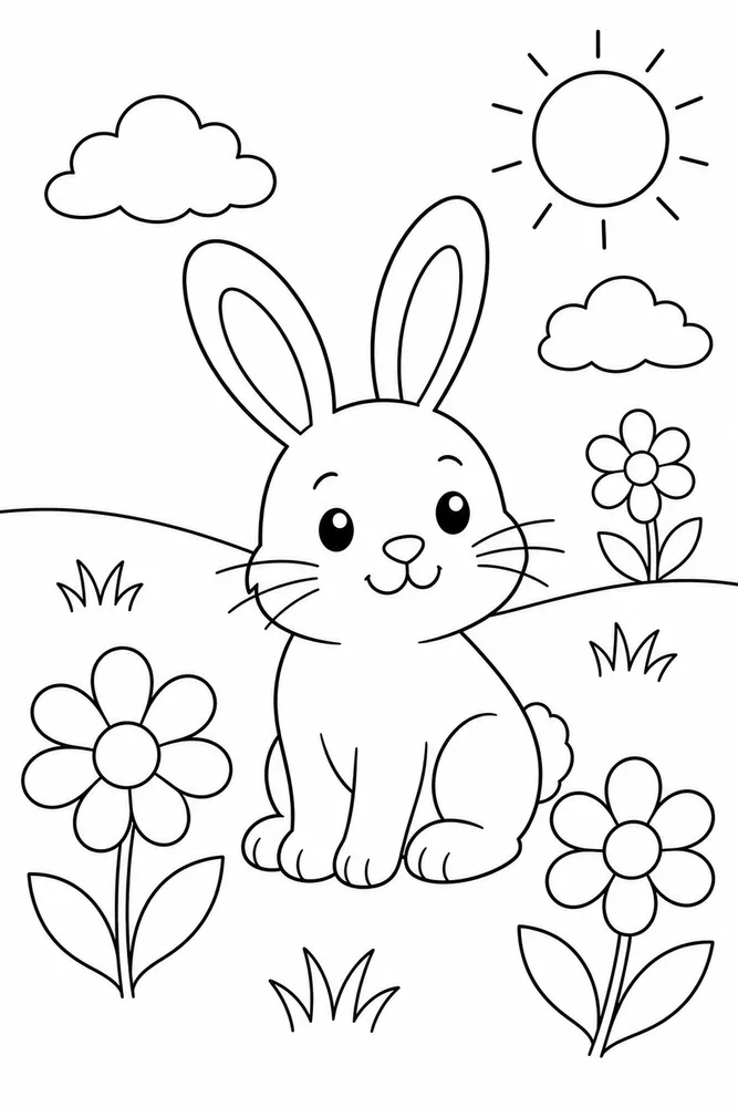Easy Bunny Easy Bunny Spring Field coloring page