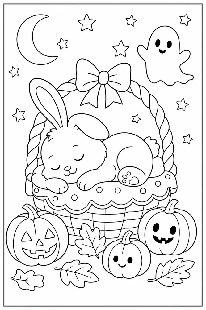 Halloween Bunny Coloring Pages preview: Halloween Bunny Halloween Bunny Basket Nap coloring page