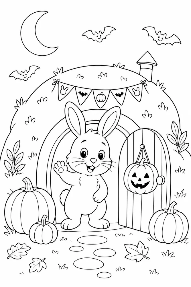 Halloween Bunny Halloween Bunny Burrow Doorway coloring page