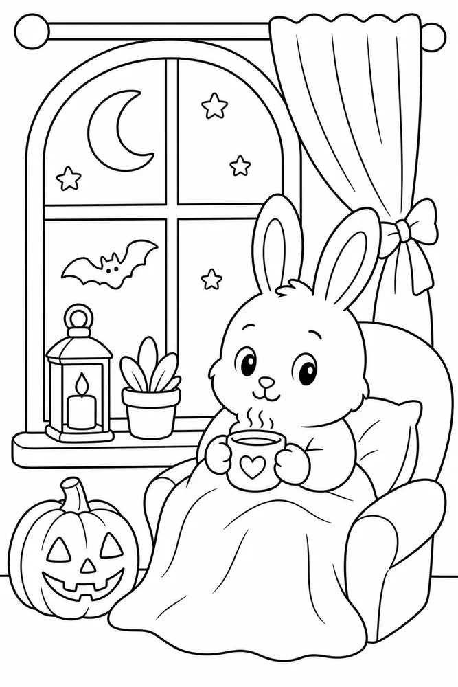 Halloween Bunny Halloween Bunny Cozy Window coloring page