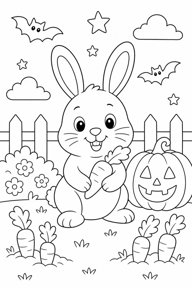 Halloween Bunny Halloween Bunny Garden With Carrots coloring page