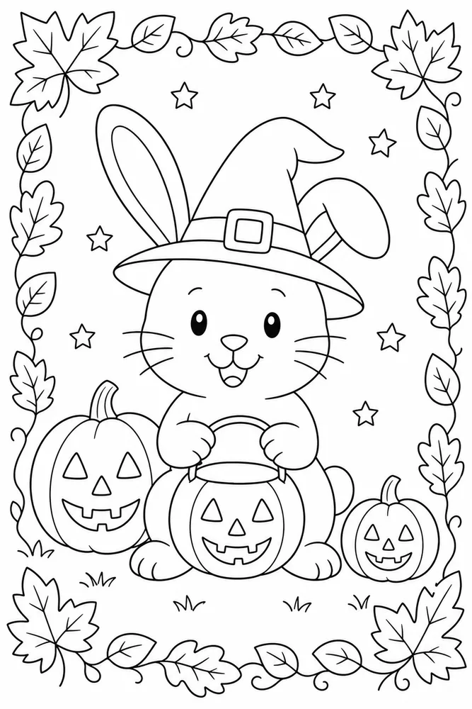 Halloween Bunny Halloween Bunny Leafy Border coloring page