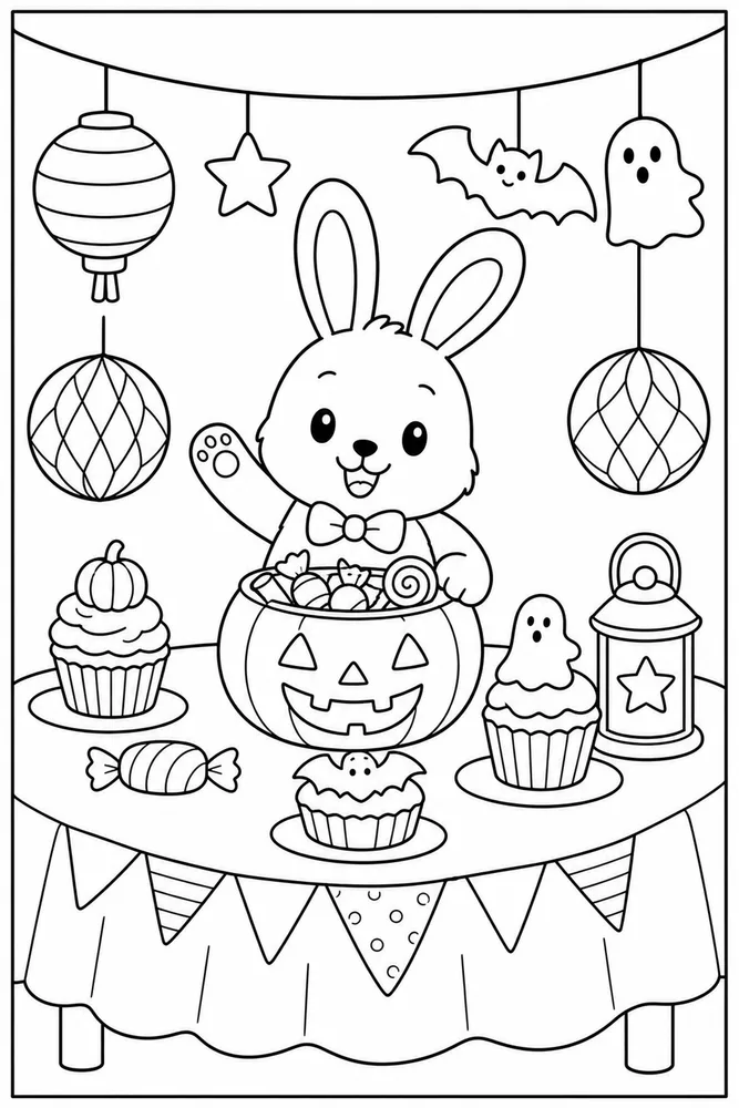 Halloween Bunny Halloween Bunny Party Table coloring page