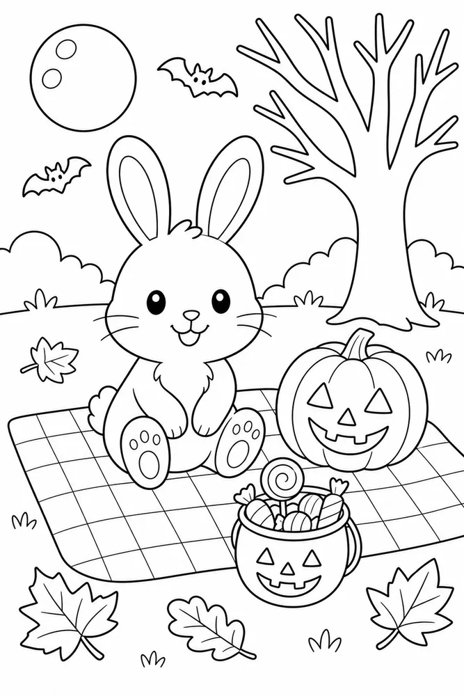 Halloween Bunny Halloween Bunny Picnic Blanket coloring page