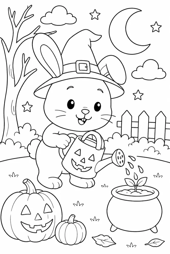 Halloween Bunny Halloween Bunny Watering Can coloring page