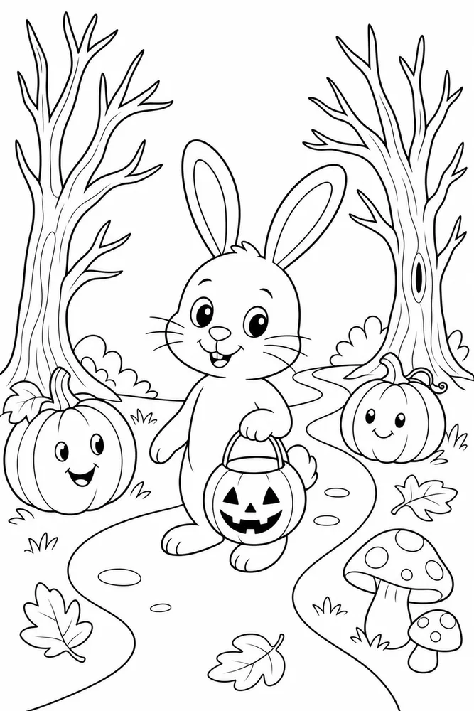 Halloween Bunny Halloween Bunny Woodland Path coloring page