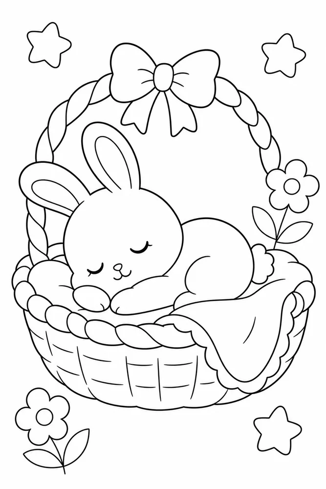 Kawaii Bunny Kawaii Bunny Basket Nap coloring page