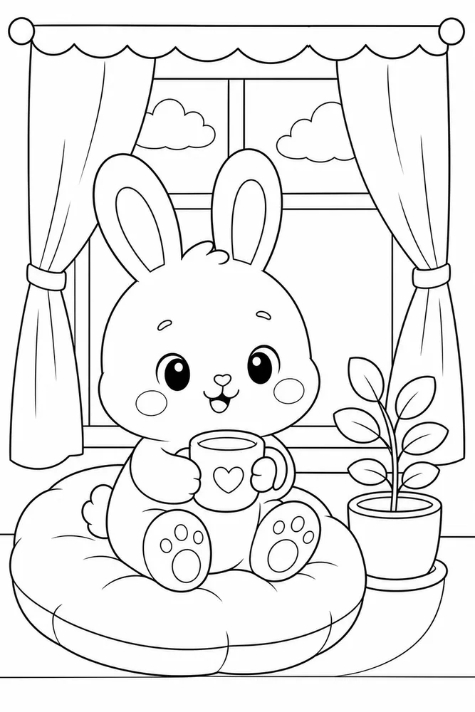Kawaii Bunny Kawaii Bunny Cozy Window coloring page