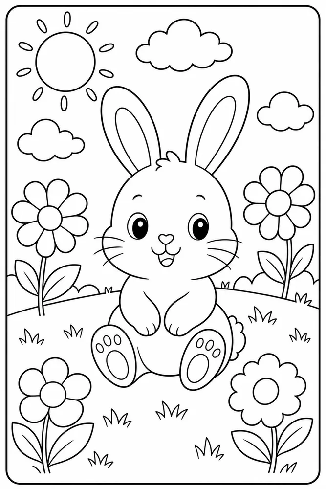 Kawaii Bunny Kawaii Bunny Flower Meadow coloring page
