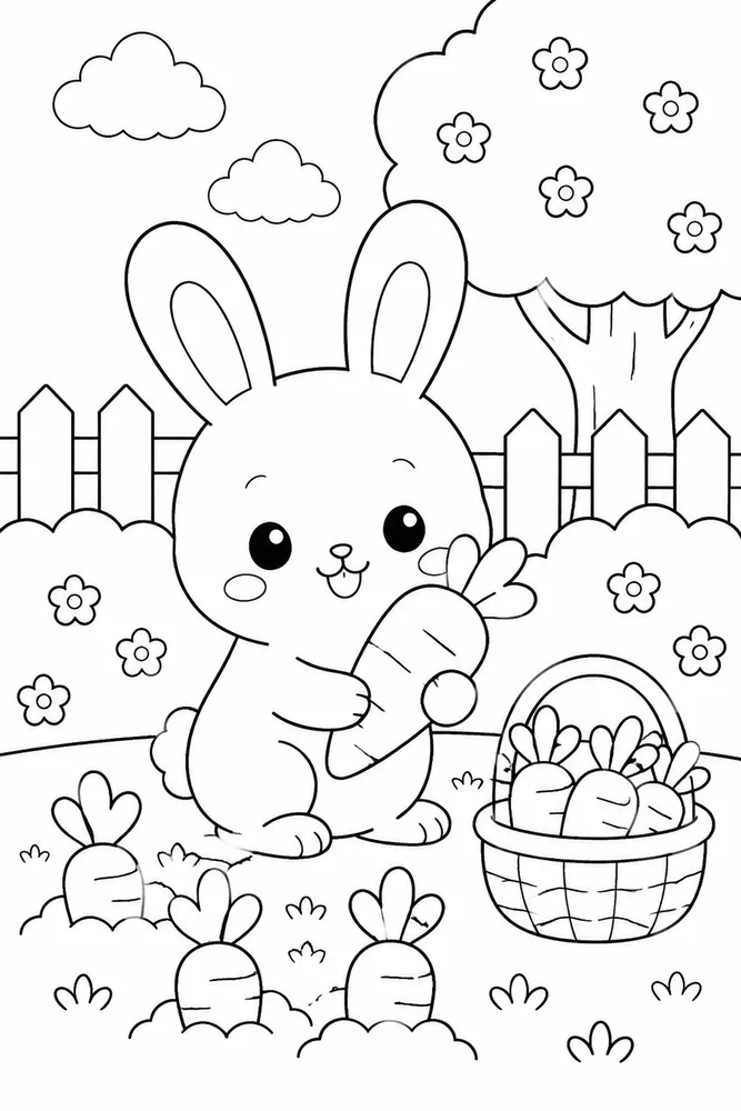 Kawaii Bunny Kawaii Bunny Garden With Carrots coloring page