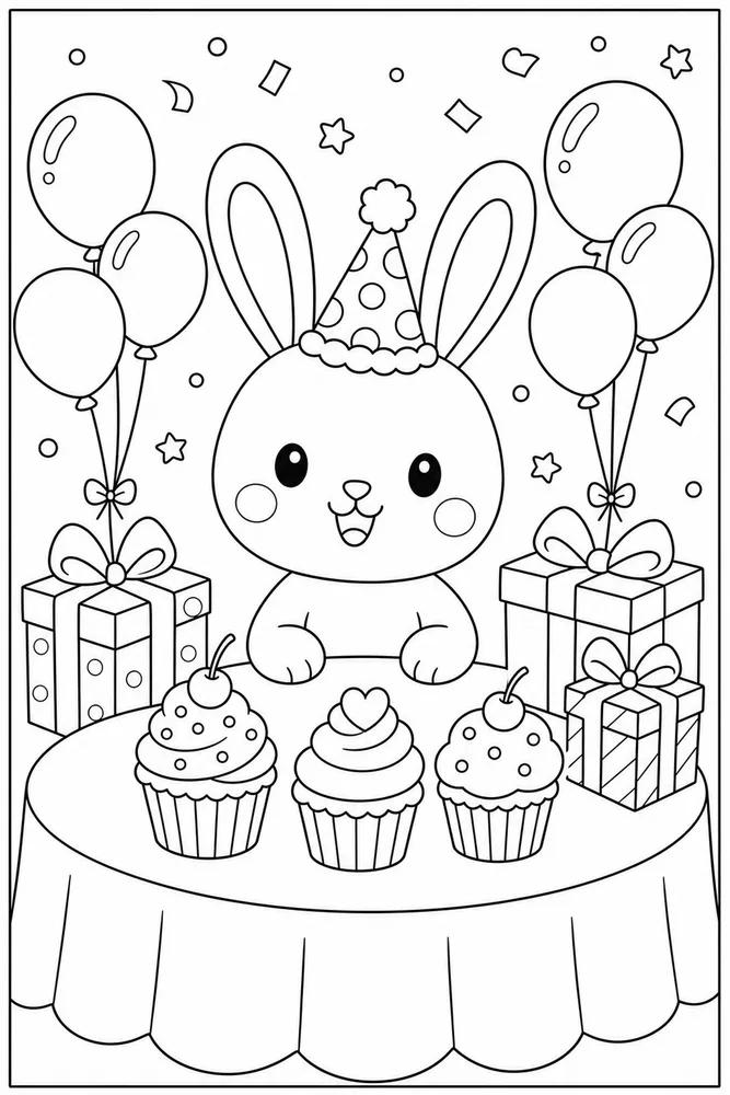 Kawaii Bunny Kawaii Bunny Party Table coloring page