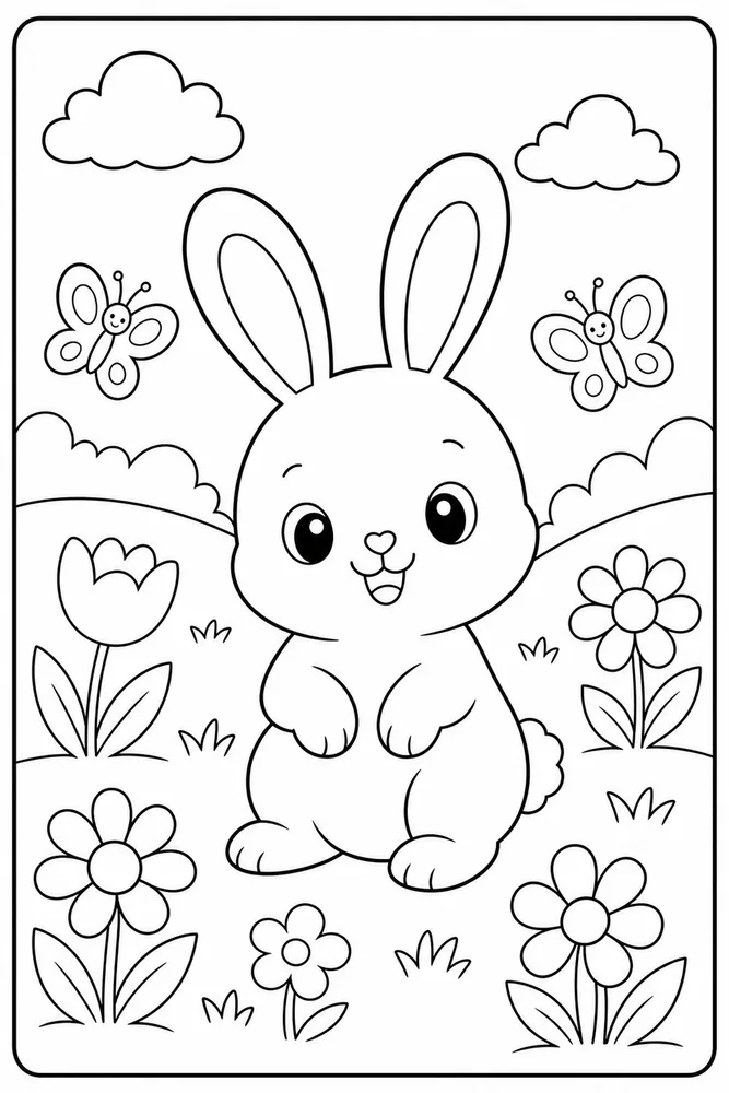 Kawaii Bunny Kawaii Bunny Spring Field coloring page