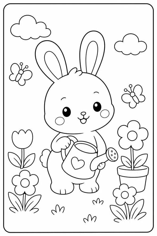 Kawaii Bunny Kawaii Bunny Watering Can coloring page