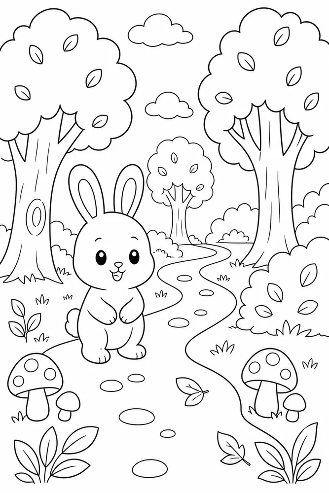 Kawaii Bunny Kawaii Bunny Woodland Path coloring page