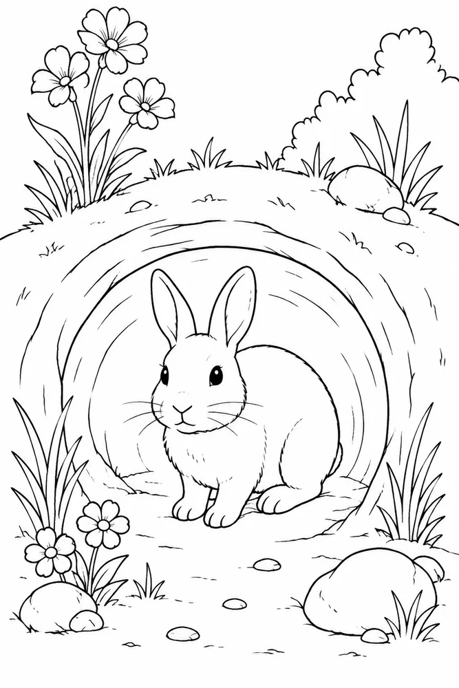 Realistic Bunny Realistic Bunny Burrow Doorway coloring page