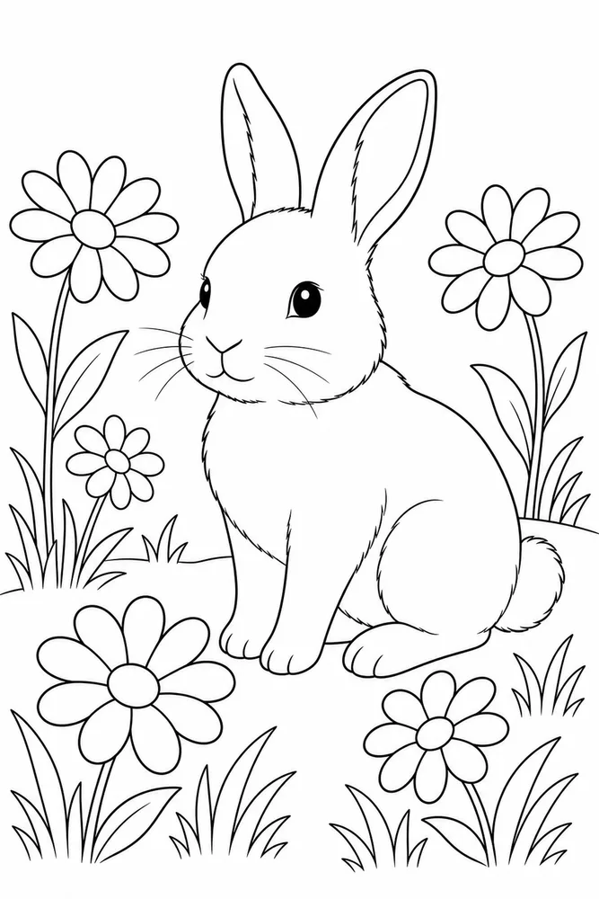 Realistic Bunny Realistic Bunny Flower Meadow coloring page