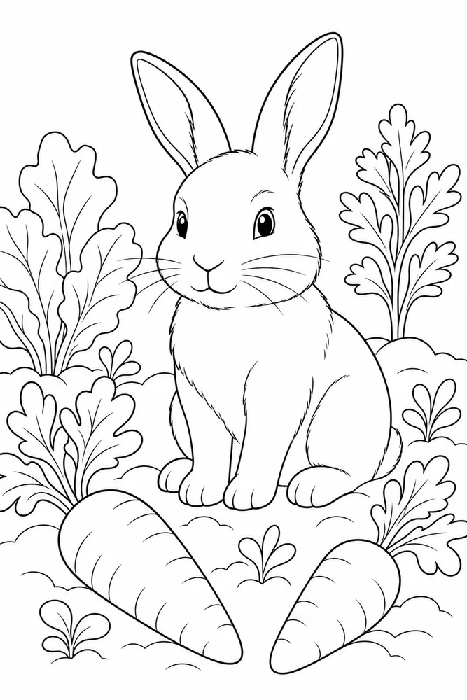 Realistic Bunny Realistic Bunny Garden With Carrots coloring page