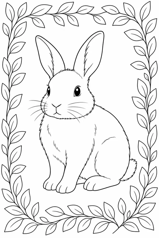 Realistic Bunny Realistic Bunny Leafy Border coloring page