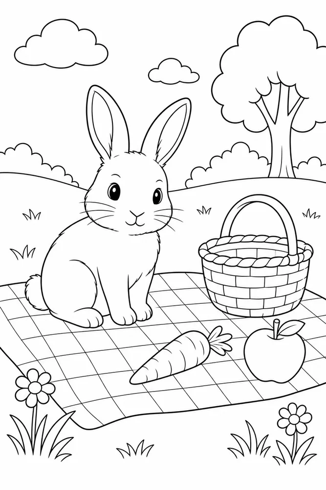 Realistic Bunny Realistic Bunny Picnic Blanket coloring page