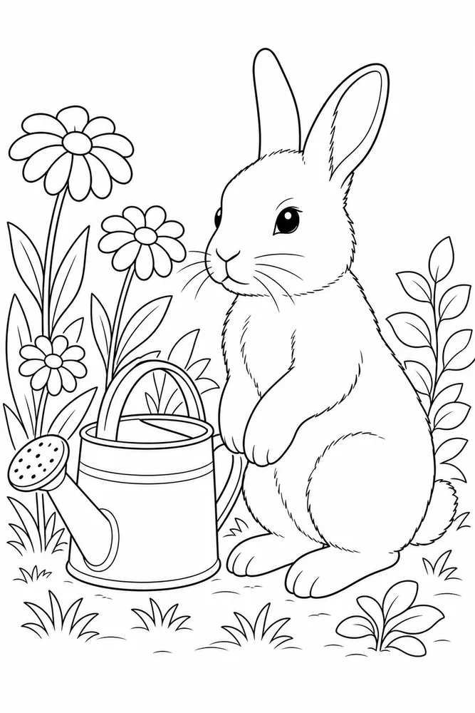 Realistic Bunny Realistic Bunny Watering Can coloring page
