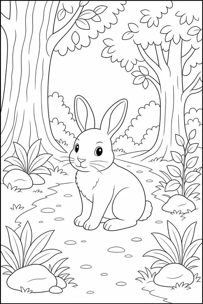 Realistic Bunny Realistic Bunny Woodland Path coloring page