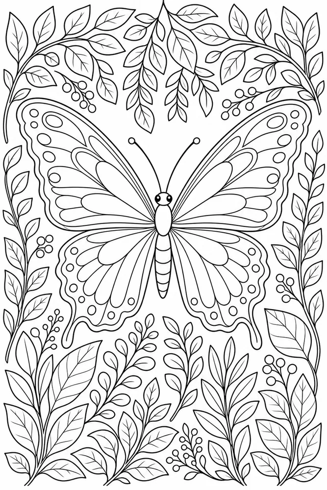 Adult Butterfly Intricate Leaves coloring page