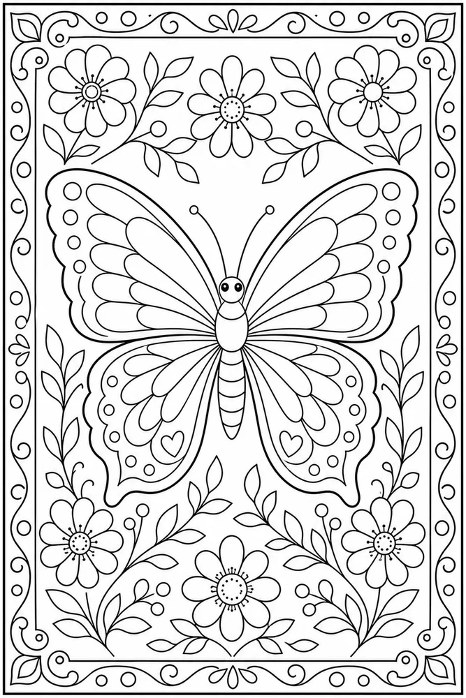Adult Butterfly Line Pattern Border coloring page
