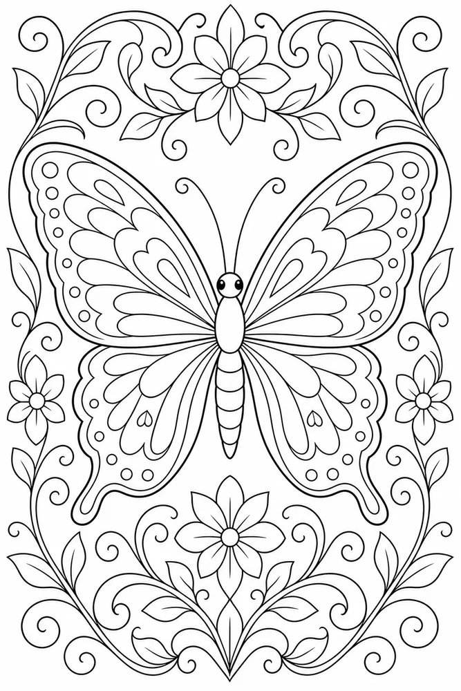 Adult Butterfly Ornamental Background coloring page