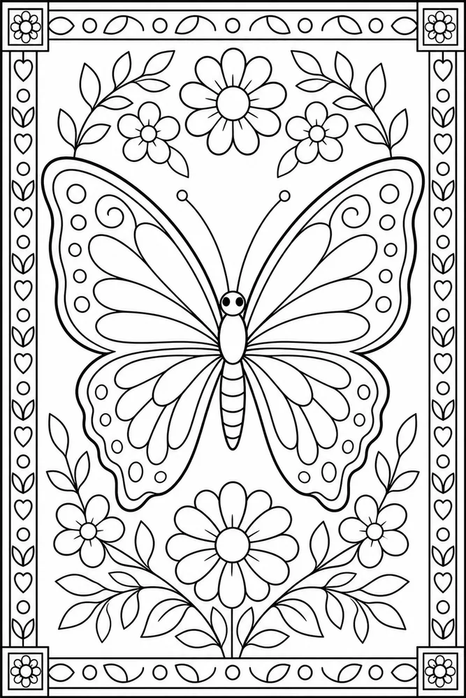 Adult Butterfly Patterned Border coloring page