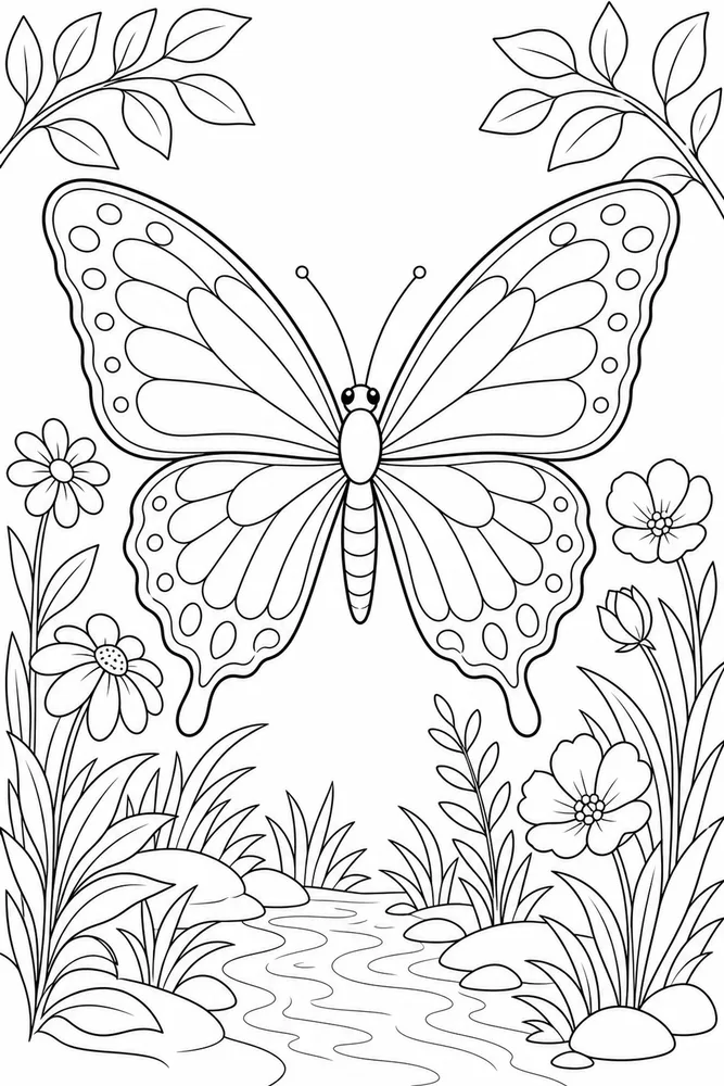 Adult Butterfly Relaxing Nature Scene coloring page