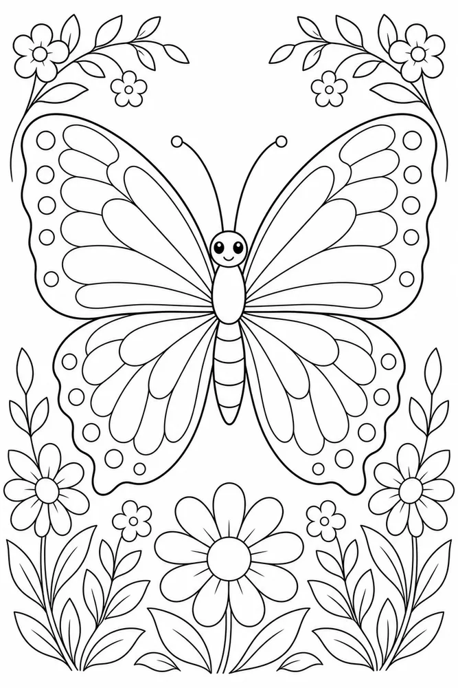 Beautiful Butterfly Balanced Scene coloring page