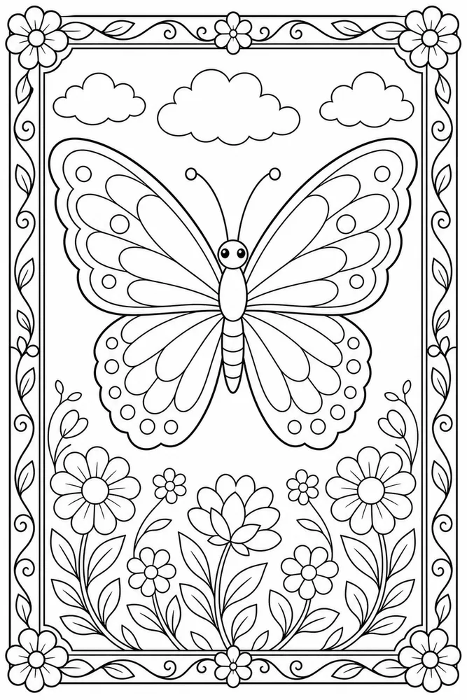 Beautiful Butterfly Decorative Border coloring page