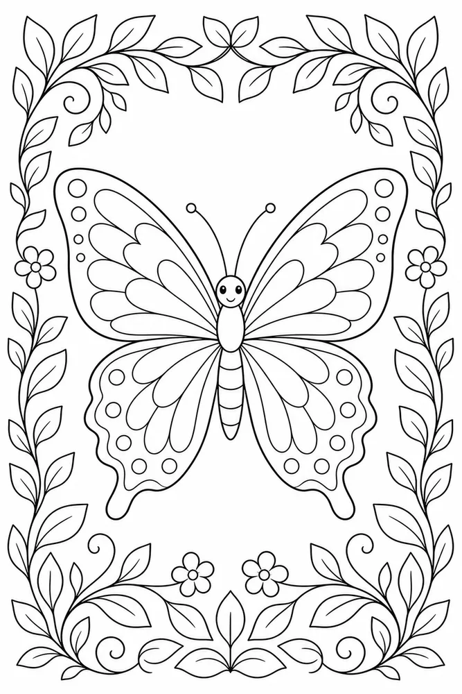 Beautiful Butterfly Leafy Frame coloring page