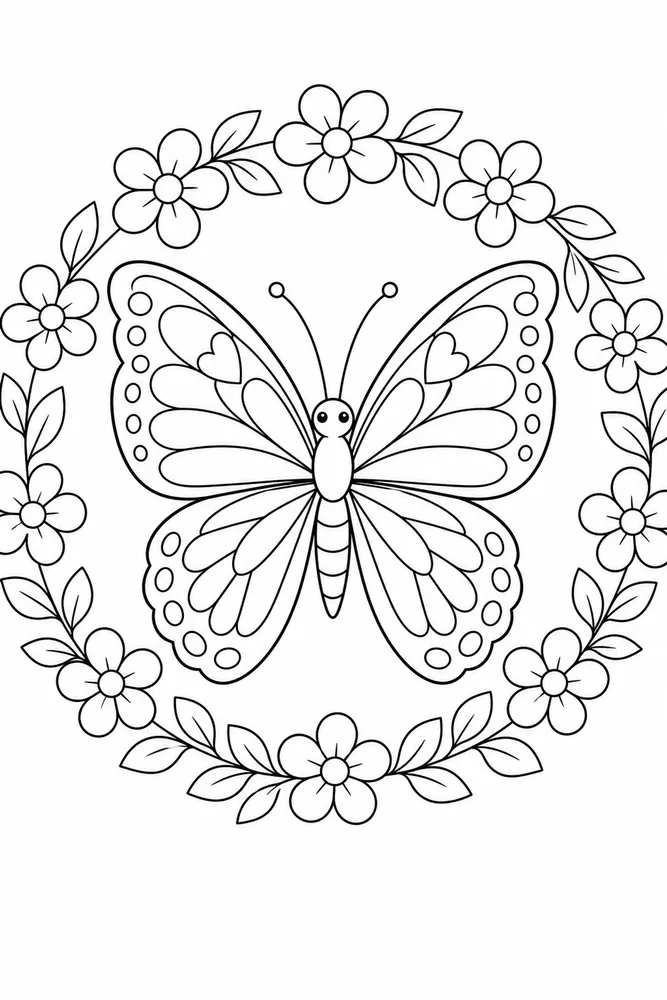 Beautiful Butterfly Petal Circle coloring page
